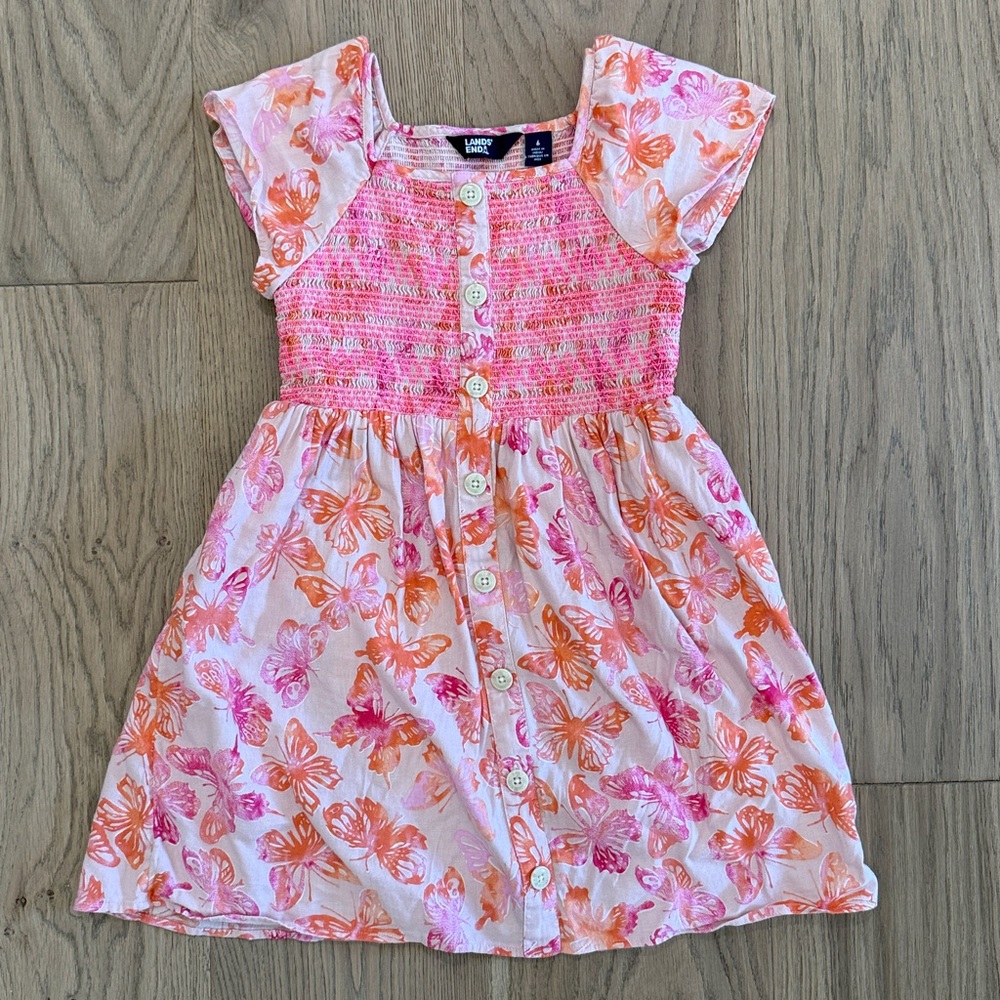 Lands' End Pink and Orange Smocked Dress